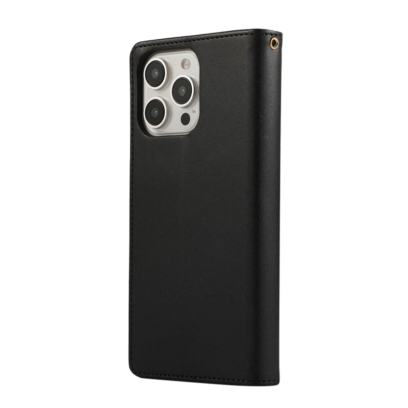 For iPhone 15 Pro Max Case RFID Blocking Wallet Stand Rhombus Leather Phone Cover with Wrist Strap - Black