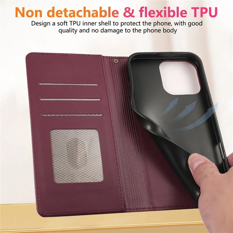 For iPhone 15 Pro Case RFID Blocking Wallet Stand Rhombus Leather Phone Cover with Wrist Strap - Red