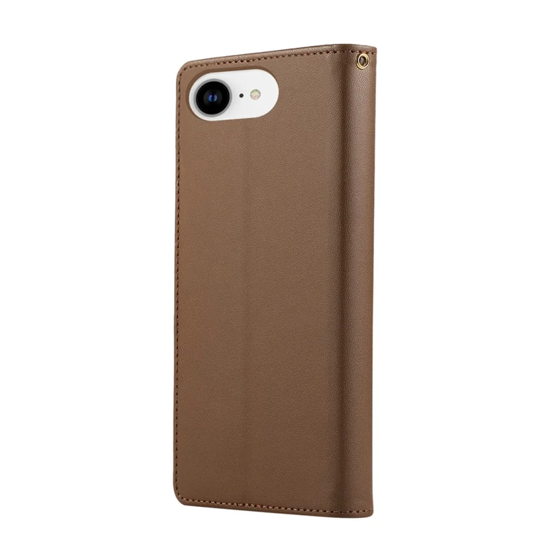 For iPhone 16e Case RFID Blocking Wallet Stand Rhombus Leather Phone Cover with Wrist Strap - Brown