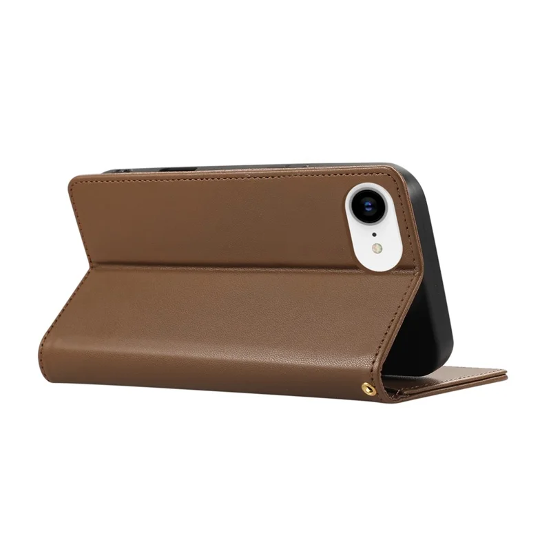For iPhone 16e Case RFID Blocking Wallet Stand Rhombus Leather Phone Cover with Wrist Strap - Brown