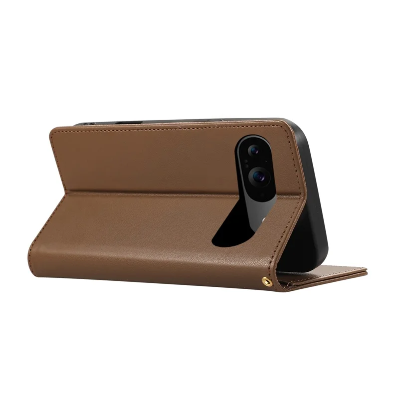 For Google Pixel 9 / 9 Pro Case RFID Blocking Wallet Stand Rhombus Leather Phone Cover with Wrist Strap - Brown