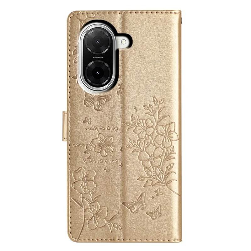 Per Xiaomi Redmi A5 NFC (173,45 mm) Cover a Portafoglio con Stampa di Farfalle Floreali in Pelle con Cinturino - Oro