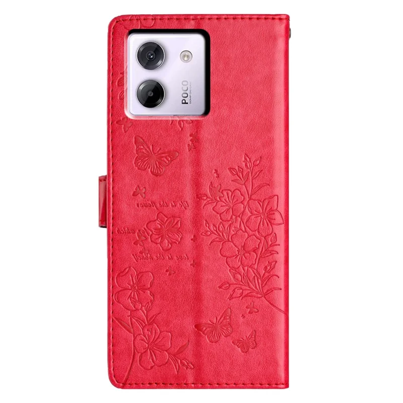 Per Xiaomi Poco M7 Pro 5G Custodia Portafoglio con Farfalla Floreale Stampata, Cover in Pelle a Libro con Cinturino - Rosso