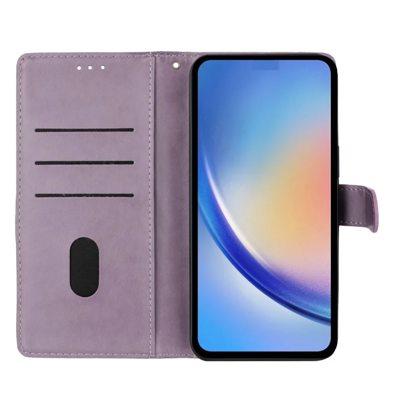 Für Oppo Reno14 5G (Global) Geldbörsen-Handyhülle Schmetterling Blumen-Prägung Leder Flip Cover mit Trageriemen - Lila