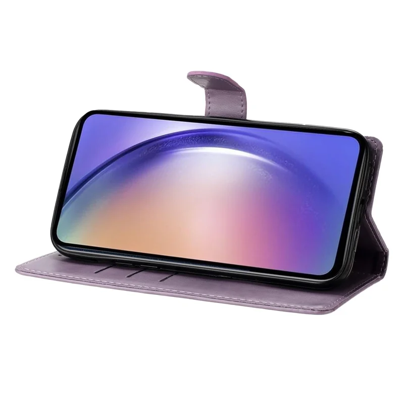 Für Oppo Reno14 5G (Global) Geldbörsen-Handyhülle Schmetterling Blumen-Prägung Leder Flip Cover mit Trageriemen - Lila