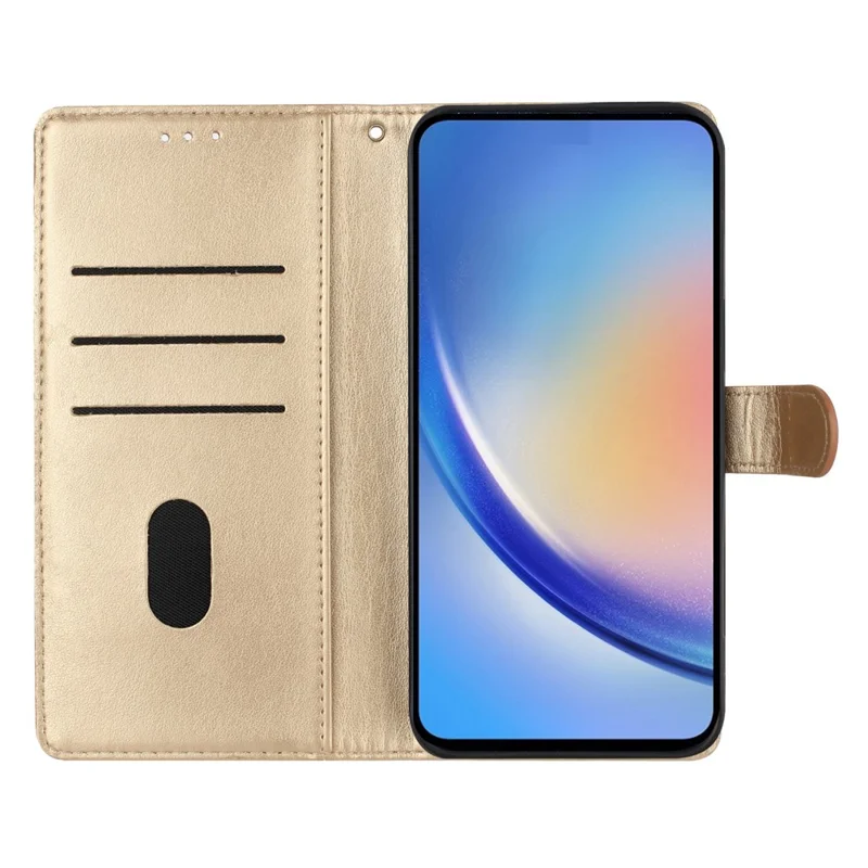 For Samsung Galaxy A17 5G / A26 5G Wallet Phone Case Butterfly Floral Imprint Leather Flip Cover with Strap - Gold