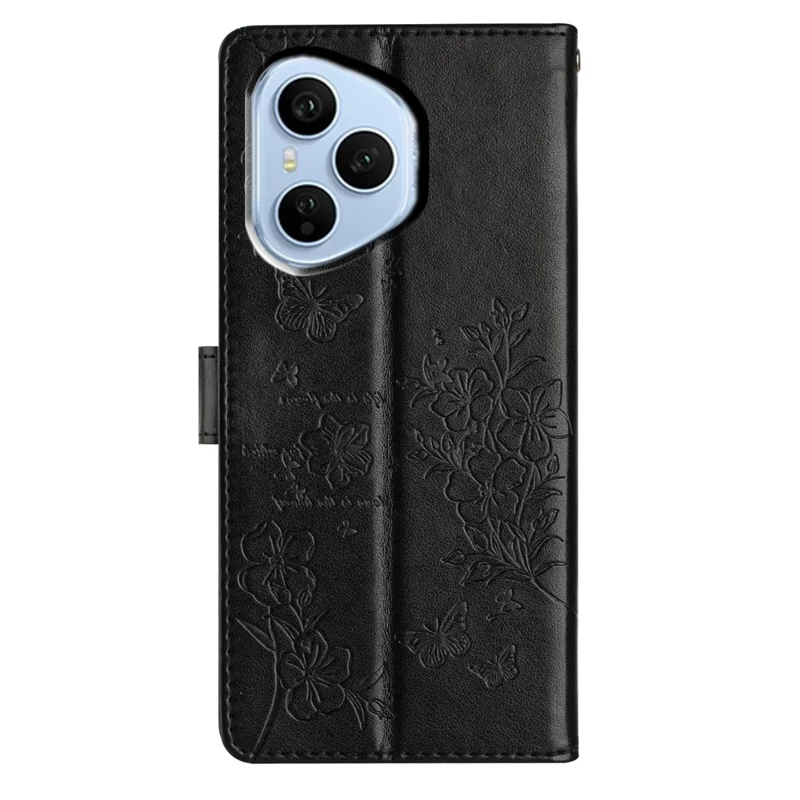 For Honor 400 Pro 5G (Globale) Custodia Portafoglio per Telefono con Stampa di Farfalle e Fiori in Pelle con Cinturino - Nero