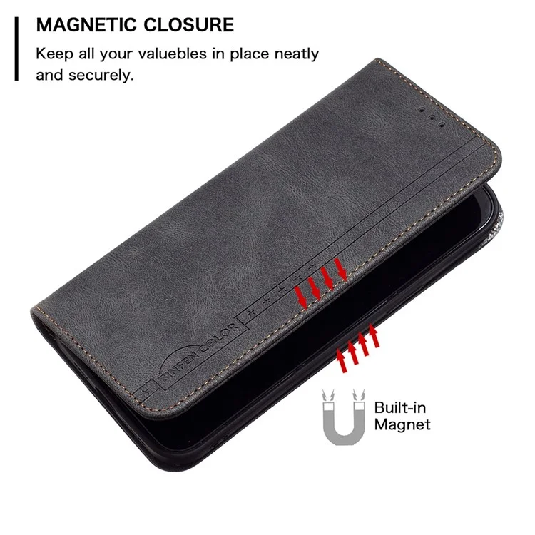 BINFEN COLOR for Samsung Galaxy S23 Leather Case Mobile Cover Stand with RFID Blocking Card Holder - Black