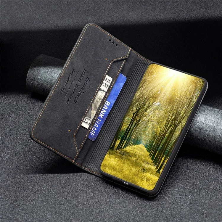 BINFEN COLOR for Samsung Galaxy S23 Leather Case Mobile Cover Stand with RFID Blocking Card Holder - Black