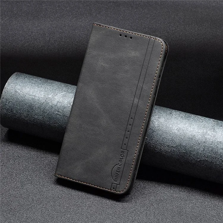 BINFEN COLOR for Samsung Galaxy S23 Leather Case Mobile Cover Stand with RFID Blocking Card Holder - Black