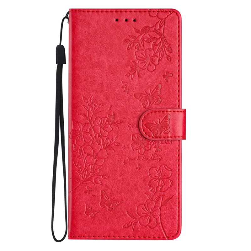 For Honor 400 5G (Globale) Cover a Portafoglio per Telefono con Stampa di Farfalle e Fiori in Pelle con Cinturino - Rosso