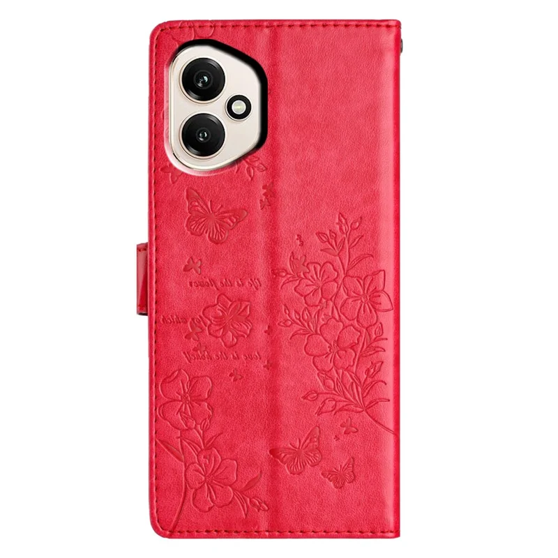 For Honor 400 5G (Globale) Cover a Portafoglio per Telefono con Stampa di Farfalle e Fiori in Pelle con Cinturino - Rosso