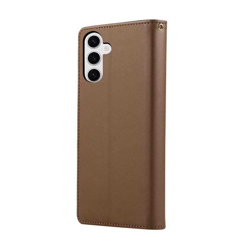 For Samsung Galaxy A56 5G Case RFID Blocking Wallet Stand Rhombus Leather Phone Cover with Wrist Strap - Brown