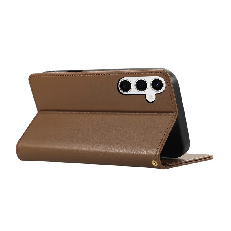 For Samsung Galaxy A56 5G Case RFID Blocking Wallet Stand Rhombus Leather Phone Cover with Wrist Strap - Brown