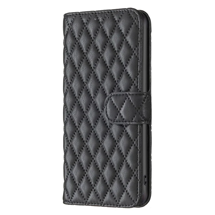 BINFEN COLOR BF Style-14 per Samsung Galaxy S23 Impresso Disegno a Rombo in PU Pelle Custodia Telefonica Chiusura Magnetica Flip Stand Portafoglio - Nero