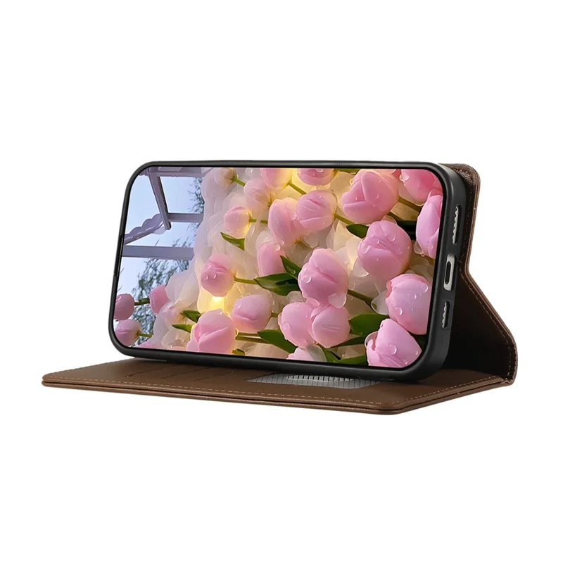 Pour Xiaomi Redmi Note 14 Pro 4G Étui Portefeuille Anti-RFID Support Rhombe Cuir Housse de Téléphone avec Dragonne - Marron
