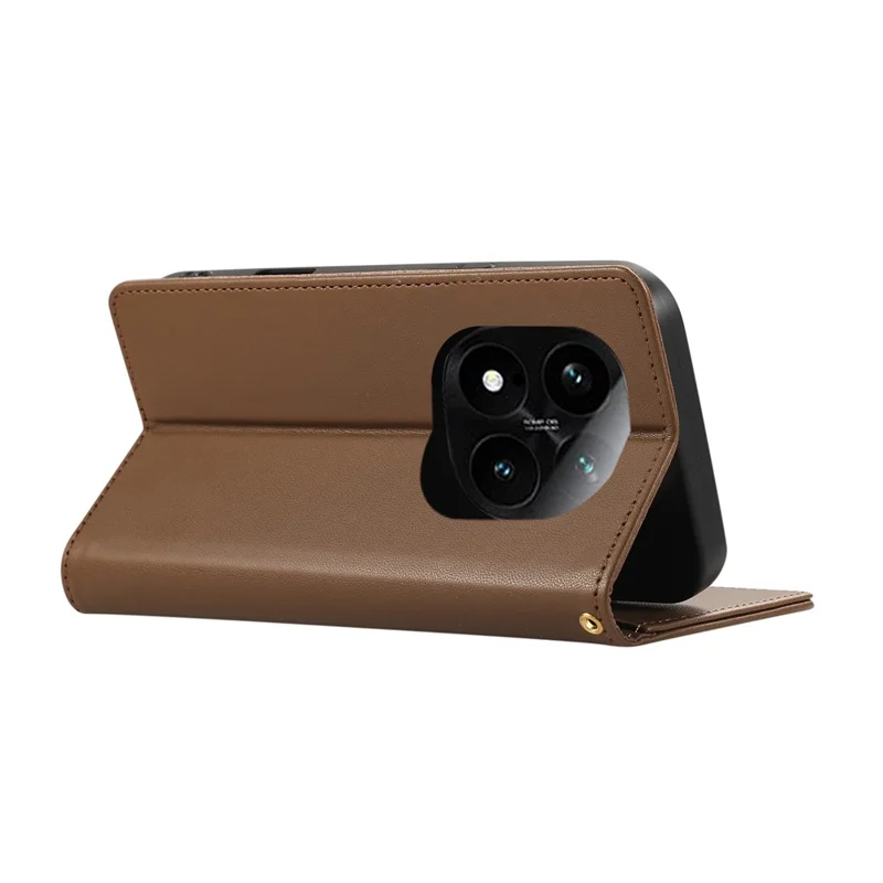 Pour Xiaomi Redmi Note 14 Pro 4G Étui Portefeuille Anti-RFID Support Rhombe Cuir Housse de Téléphone avec Dragonne - Marron