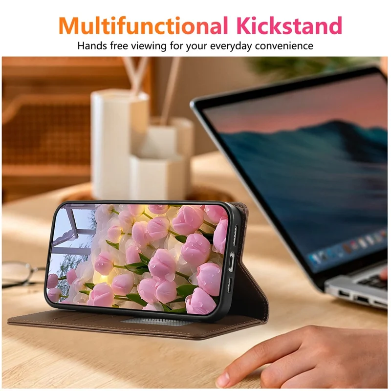 Pour Xiaomi Redmi Note 14 Pro 4G Étui Portefeuille Anti-RFID Support Rhombe Cuir Housse de Téléphone avec Dragonne - Marron