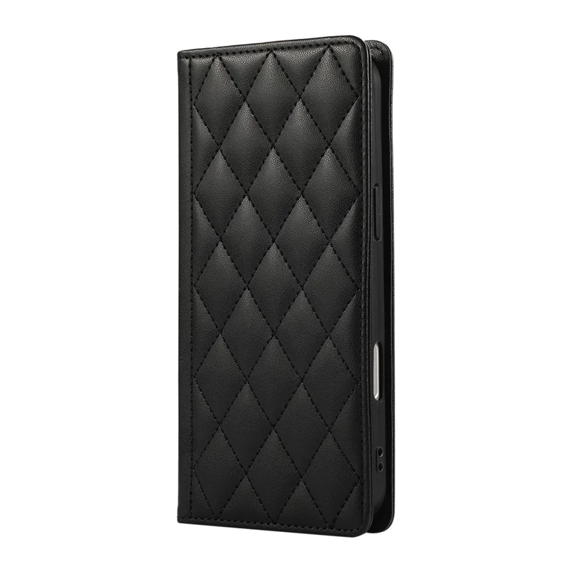 Para Xiaomi Redmi Note 14 Pro 4G Funda Cartera Bloqueo RFID Soporte Rombo Cuero Funda de Teléfono con Correa de Muñeca - Negro