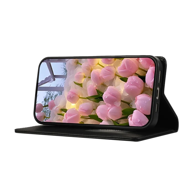 Para Xiaomi Redmi Note 14 Pro 4G Funda Cartera Bloqueo RFID Soporte Rombo Cuero Funda de Teléfono con Correa de Muñeca - Negro