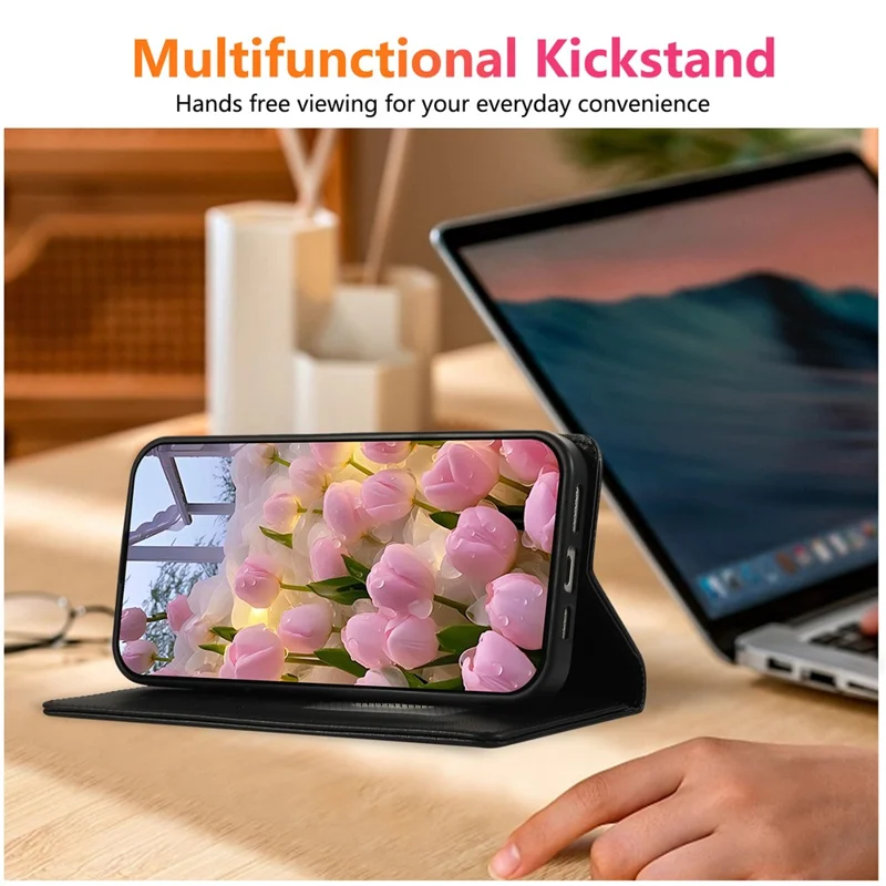 Para Xiaomi Redmi Note 14 Pro 4G Funda Cartera Bloqueo RFID Soporte Rombo Cuero Funda de Teléfono con Correa de Muñeca - Negro