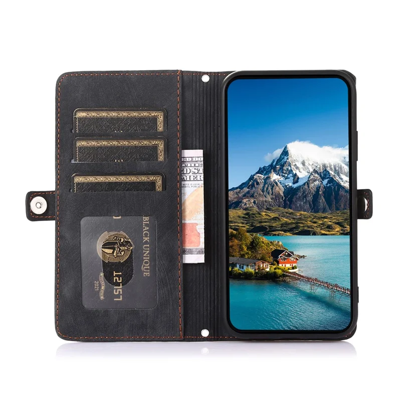 For Xiaomi 14T Pro Case Zipper Pocket 9 Card Slots PU Leather Phone Cover with Wrist Strap - Black
