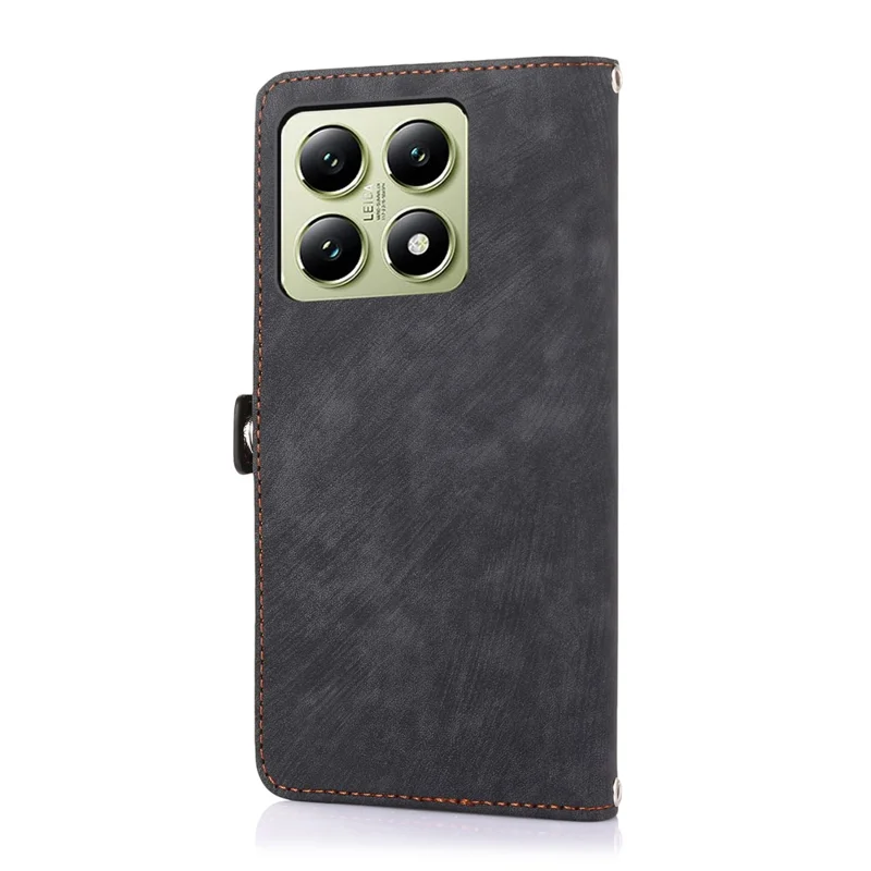 For Xiaomi 14T Pro Case Zipper Pocket 9 Card Slots PU Leather Phone Cover with Wrist Strap - Black