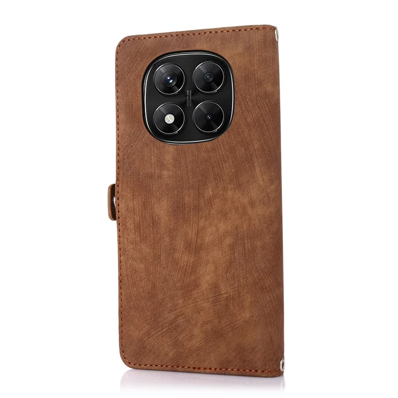 Per Xiaomi Redmi Note 14 Pro 4G Cover con Tasca con Cerniera 9 Slot per Carte in Pelle PU con Cinturino da Polso - Marrone