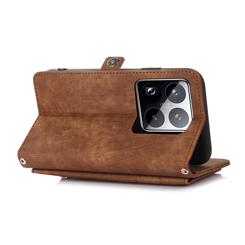 Cover per Xiaomi 15 Pro con Tasca con Cerniera 9 Slot per Carte, in Pelle PU con Cinturino da Polso - Marrone