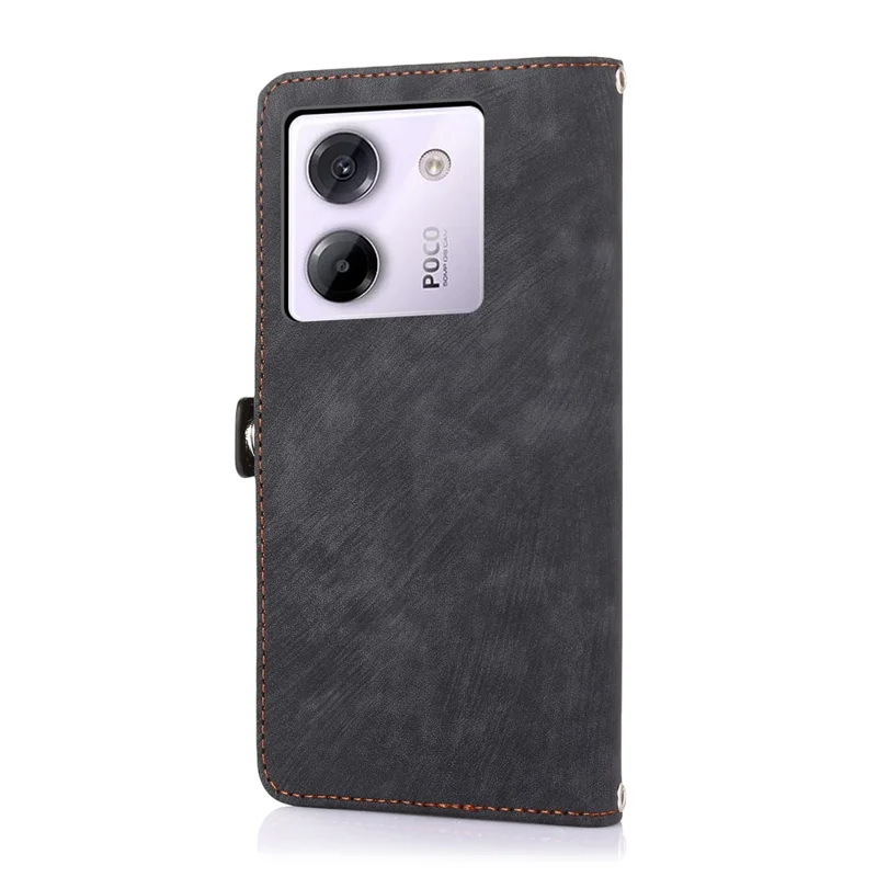 For Xiaomi Poco M7 Pro 5G Case Zipper Pocket 9 Card Slots PU Leather Phone Cover with Wrist Strap - Black