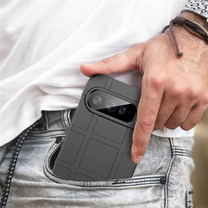 For Google Pixel 10 Pro XL Case Grid Design Soft TPU Scratch-Proof Phone Cover - Black