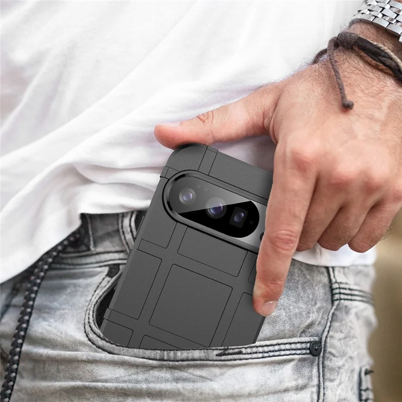 For Google Pixel 10 / 10 Pro Case Grid Design Soft TPU Scratch-Proof Phone Cover - Black