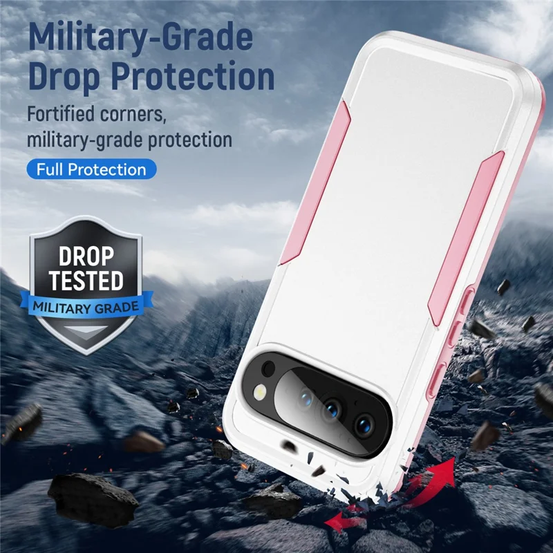For Google Pixel 10 / 10 Pro Case PC + TPU Military Grade Drop Protective Phone Cover - White + Pink