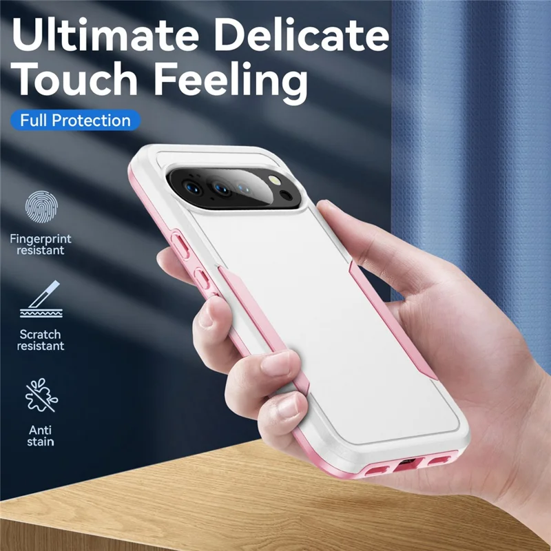 For Google Pixel 10 / 10 Pro Case PC + TPU Military Grade Drop Protective Phone Cover - White + Pink