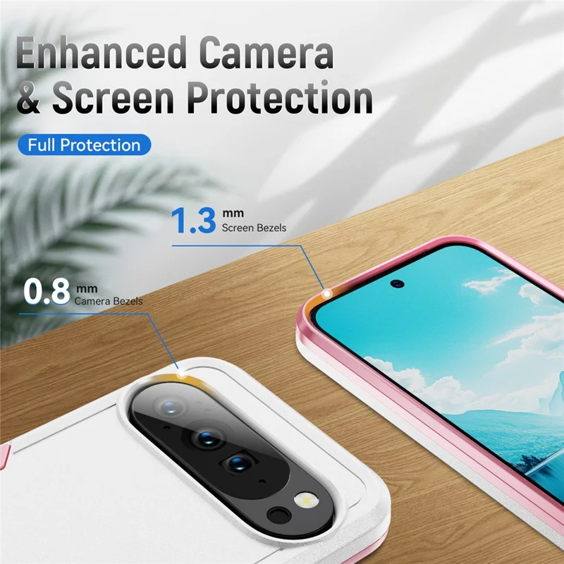 For Google Pixel 10 / 10 Pro Case PC + TPU Military Grade Drop Protective Phone Cover - White + Pink
