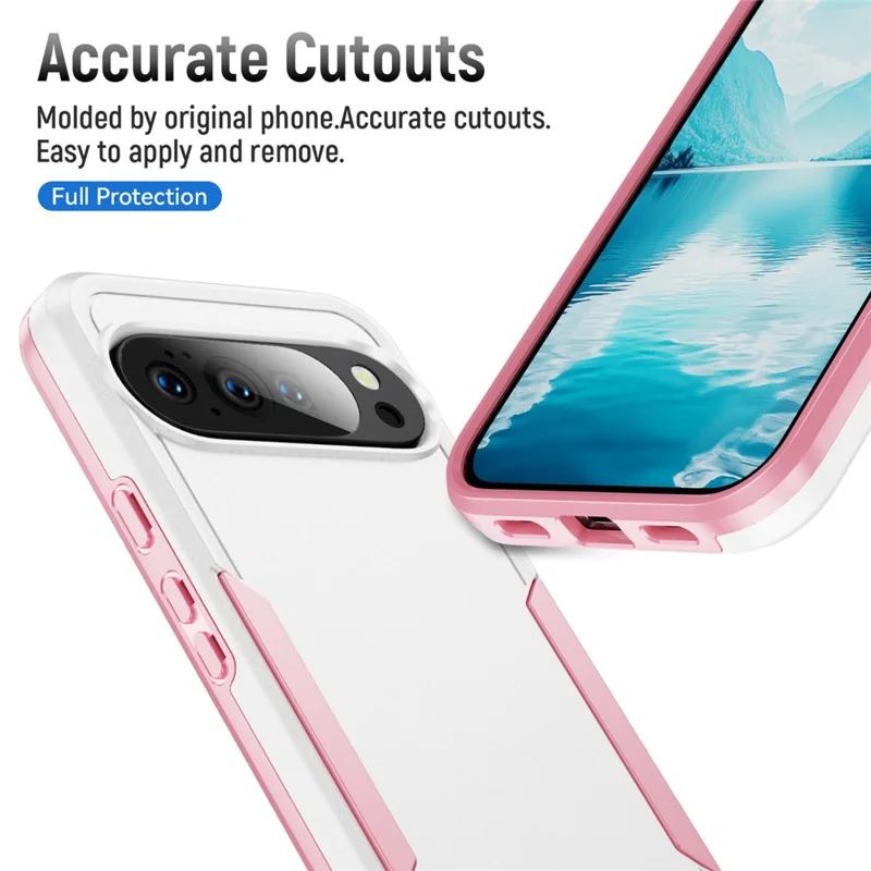 For Google Pixel 10 / 10 Pro Case PC + TPU Military Grade Drop Protective Phone Cover - White + Pink