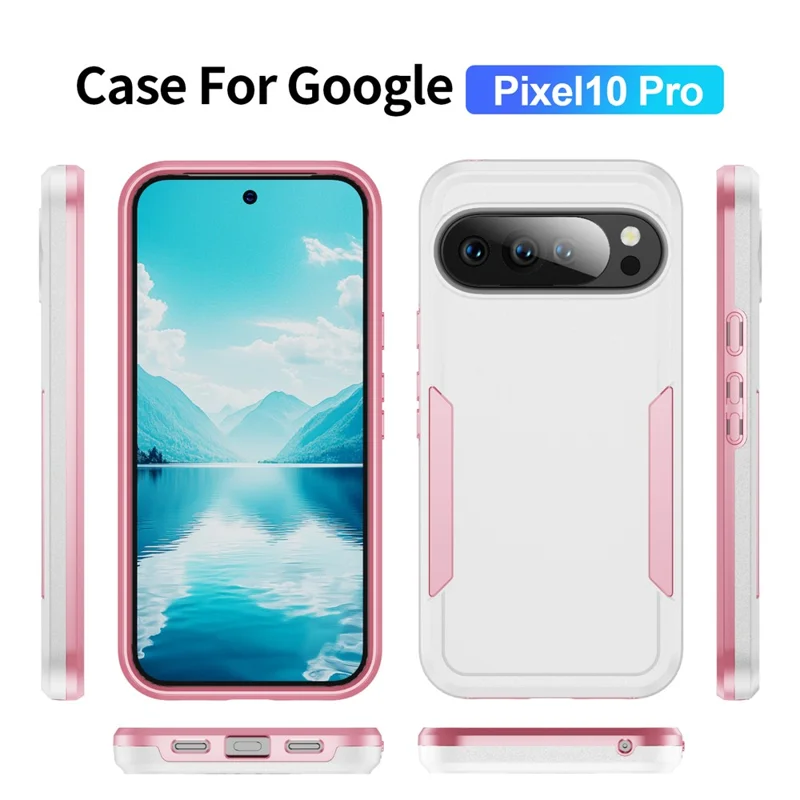 For Google Pixel 10 / 10 Pro Case PC + TPU Military Grade Drop Protective Phone Cover - White + Pink
