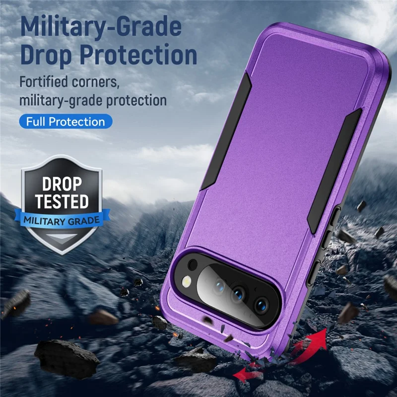For Google Pixel 10 / 10 Pro Case PC + TPU Military Grade Drop Protective Phone Cover - Purple + Black