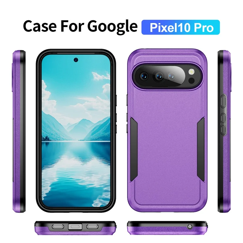 For Google Pixel 10 / 10 Pro Case PC + TPU Military Grade Drop Protective Phone Cover - Purple + Black