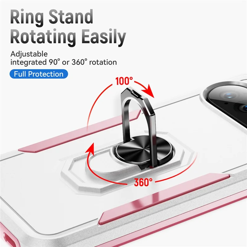 Per Google Pixel 10 Pro XL Custodia Grado Militare Anello Supporto PC + TPU Custodia per Telefono - Bianco + Rosa