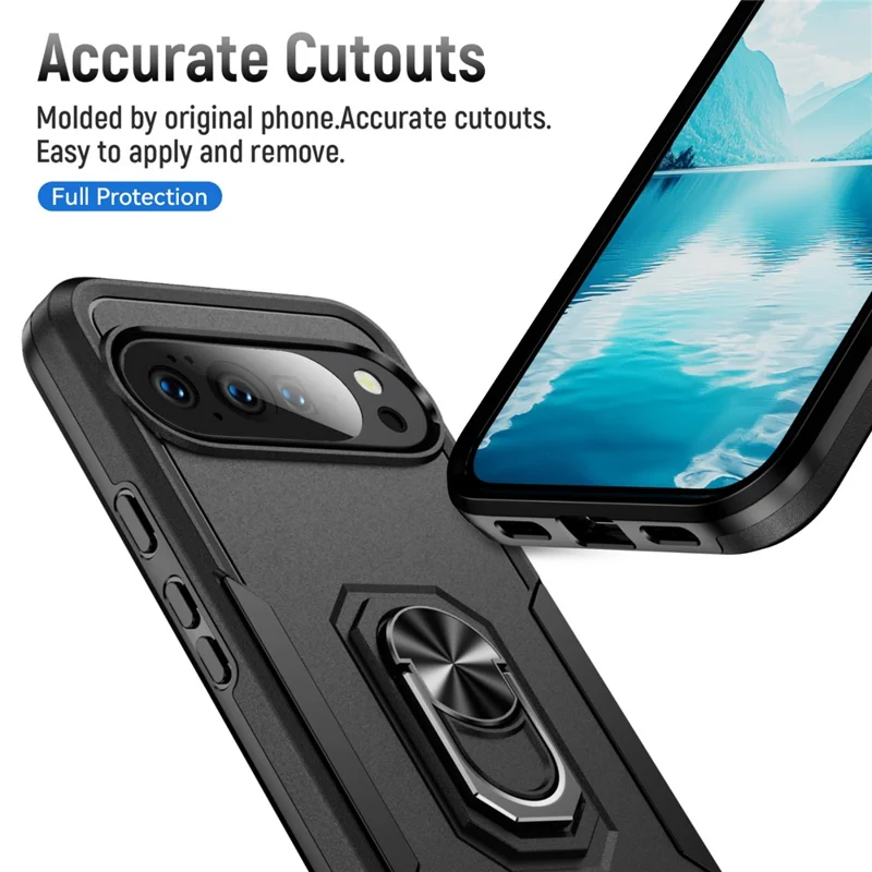 For Google Pixel 10 Pro XL Case Military Grade Ring Kickstand PC + TPU Phone Cover - Black