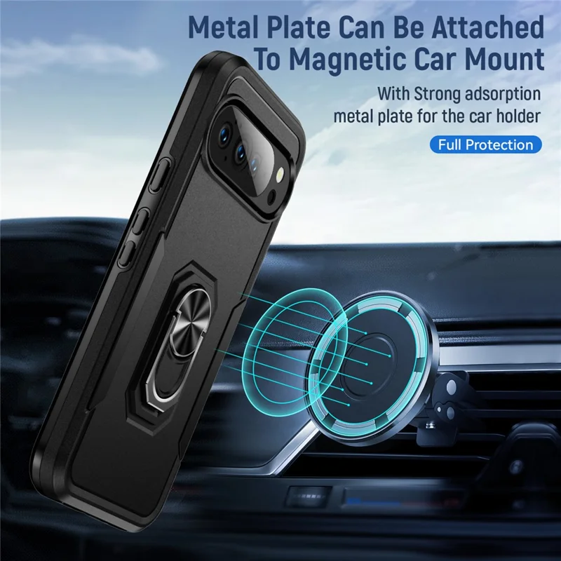 For Google Pixel 10 Pro XL Case Military Grade Ring Kickstand PC + TPU Phone Cover - Black