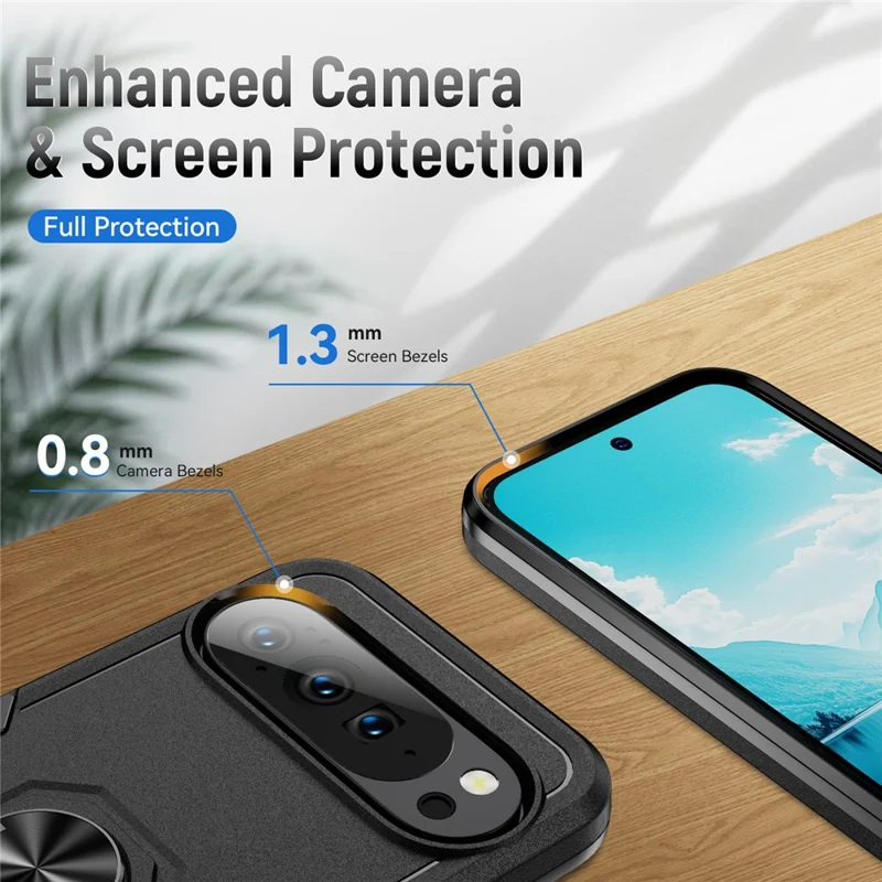 For Google Pixel 10 Pro XL Case Military Grade Ring Kickstand PC + TPU Phone Cover - Black