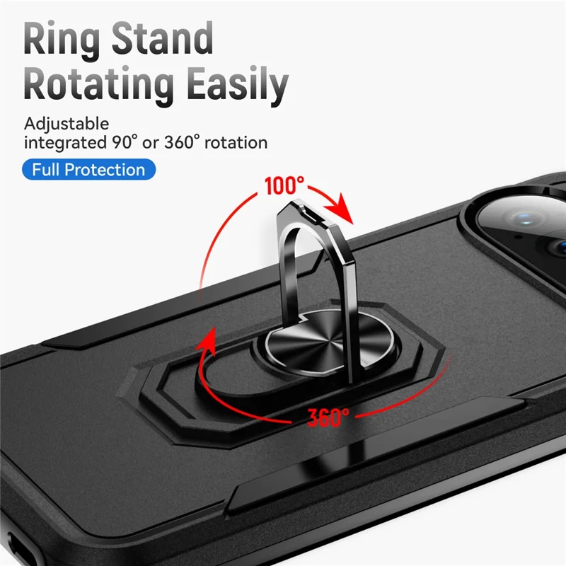 For Google Pixel 10 Pro XL Case Military Grade Ring Kickstand PC + TPU Phone Cover - Black