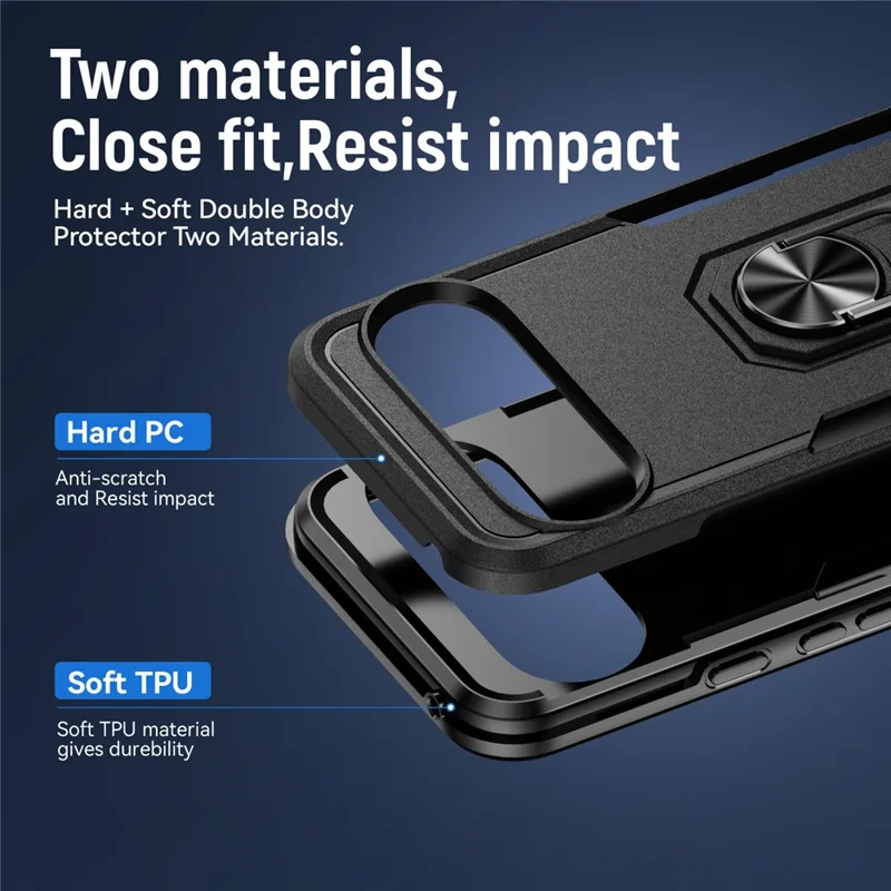 For Google Pixel 10 Pro XL Case Military Grade Ring Kickstand PC + TPU Phone Cover - Black