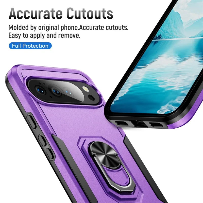 For Google Pixel 10 Pro XL Case Military Grade Ring Kickstand PC + TPU Phone Cover - Purple + Black