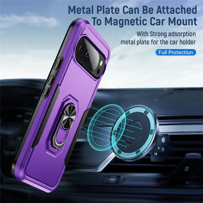 For Google Pixel 10 Pro XL Case Military Grade Ring Kickstand PC + TPU Phone Cover - Purple + Black