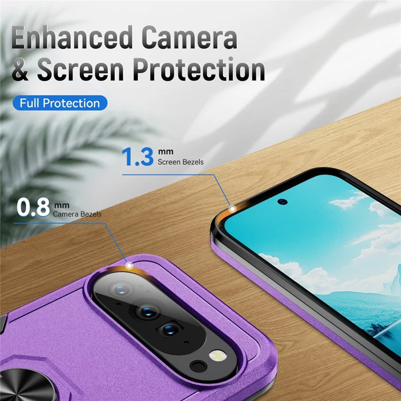 For Google Pixel 10 Pro XL Case Military Grade Ring Kickstand PC + TPU Phone Cover - Purple + Black