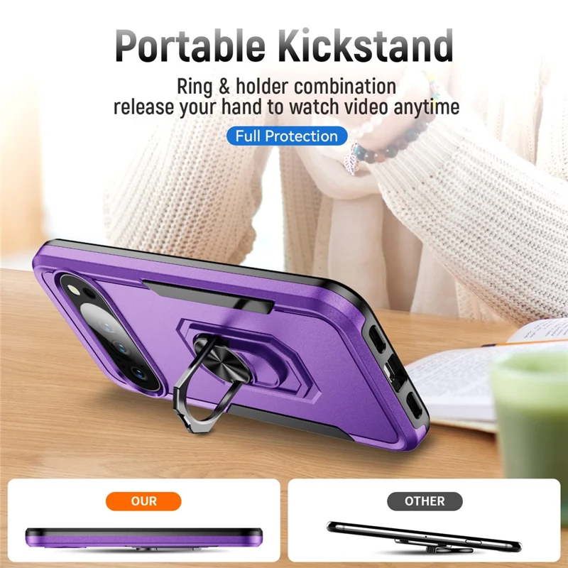 For Google Pixel 10 Pro XL Case Military Grade Ring Kickstand PC + TPU Phone Cover - Purple + Black