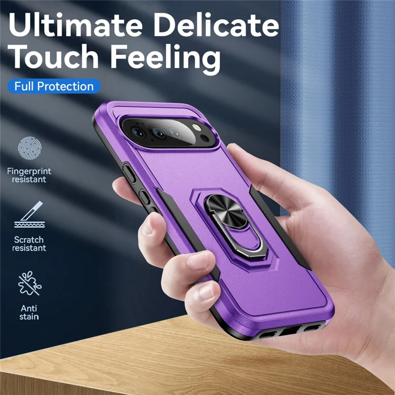 For Google Pixel 10 Pro XL Case Military Grade Ring Kickstand PC + TPU Phone Cover - Purple + Black